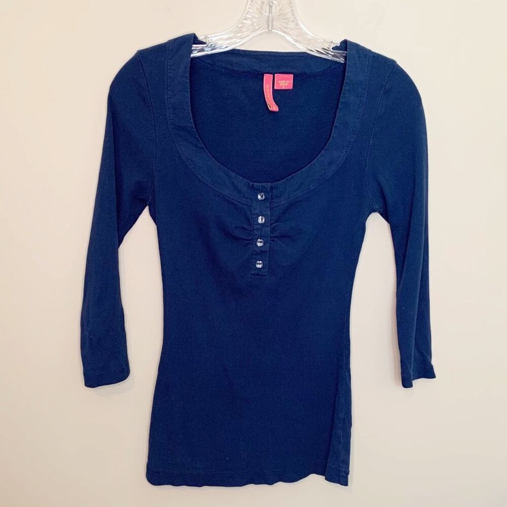 Charlotte Tarantola Navy Blue Ribbed Henley Top